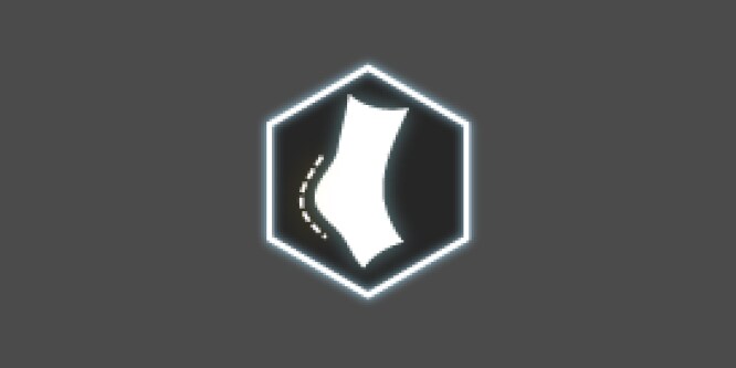 A grey and white icon with a heel of a foot within a circle, depicting reduced chafing and rubbing.
